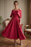 Off The Shoulder Red A Line Wedding Guest Dress with Bow