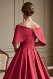 Off The Shoulder Red A Line Wedding Guest Dress with Bow
