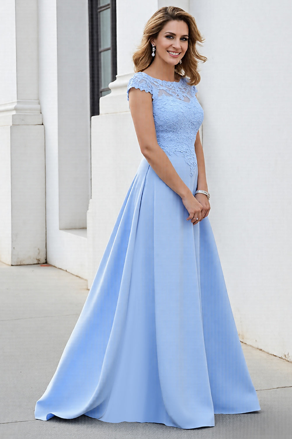 Sky Blue A Line Appliqued Long Mother of the Bride Dress