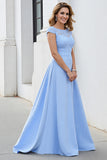 Sky Blue A Line Appliqued Long Mother of the Bride Dress