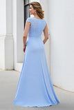 Sky Blue A Line Appliqued Long Mother of the Bride Dress