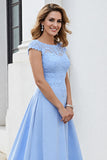 Sky Blue A Line Appliqued Long Mother of the Bride Dress