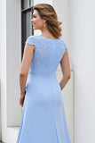 Sky Blue A Line Appliqued Long Mother of the Bride Dress