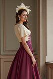 Burgundy A Line Appliqued Mother of the Bride Dress with Slit
