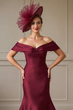 Mermaid Off The Shoulder Satin Burgundy Mother of the Bride Dress