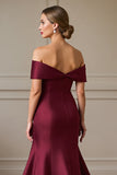 Mermaid Off The Shoulder Satin Burgundy Mother of the Bride Dress