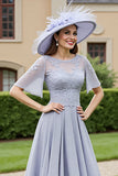 Chiffon Silver Appliqued High-Low Mother Of The Bride Dress