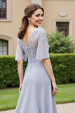 Chiffon Silver Appliqued High-Low Mother Of The Bride Dress