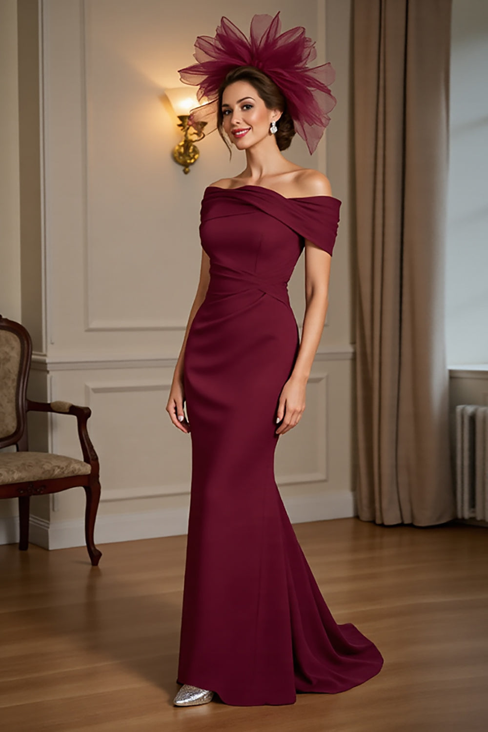 Burgundy Mermaid Off The Shoulder Mother of the Bride Dress