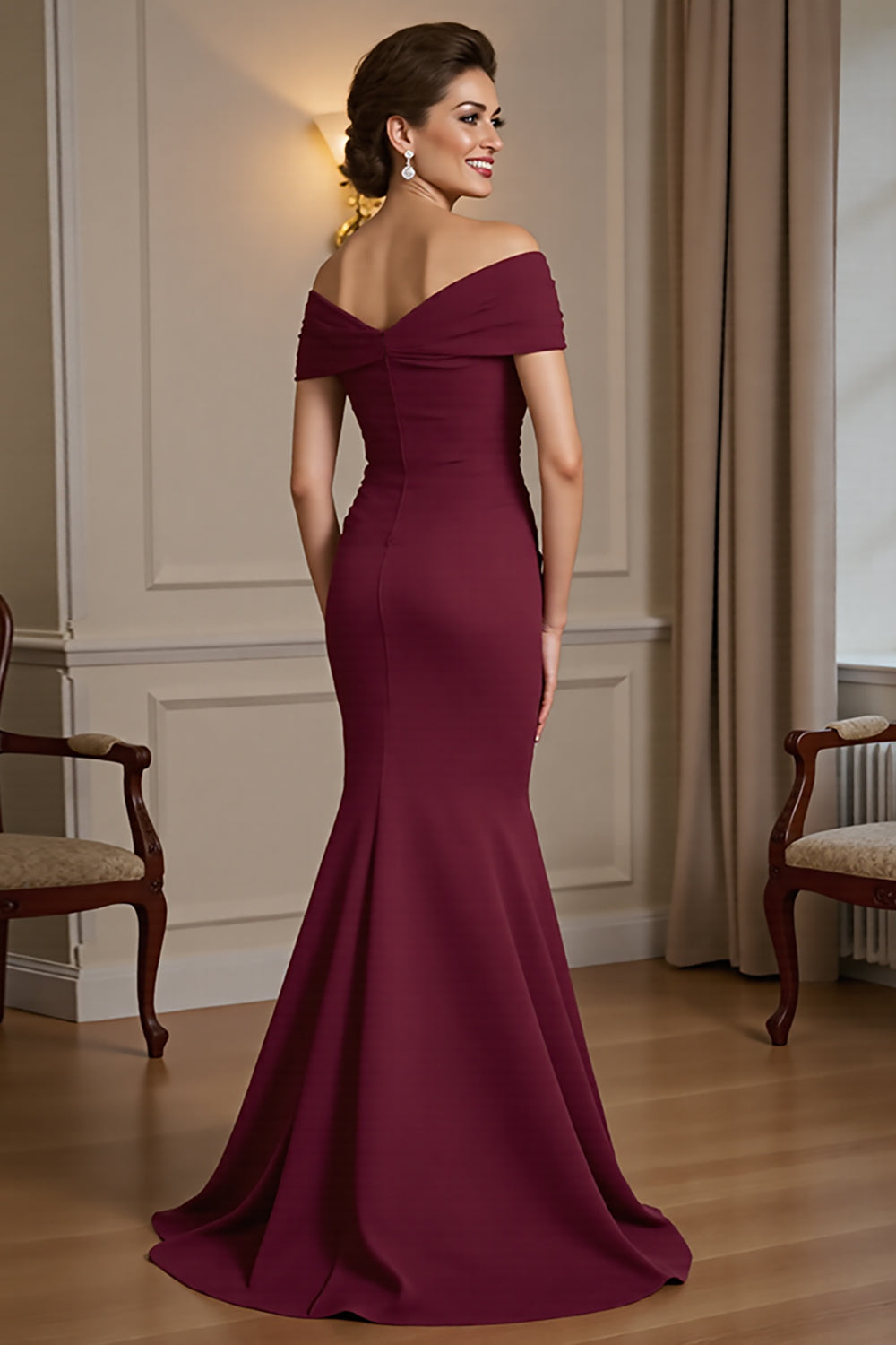 Burgundy Mermaid Off The Shoulder Mother of the Bride Dress