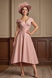 Off The Shoulder Dusty Rose Satin A Line Mother of the Bride Dress