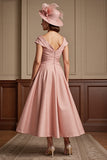Off The Shoulder Dusty Rose Satin A Line Mother of the Bride Dress