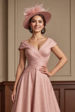 Off The Shoulder Dusty Rose Satin A Line Mother of the Bride Dress