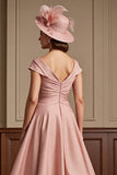 Off The Shoulder Dusty Rose Satin A Line Mother of the Bride Dress