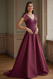 Burgundy A Line Appliqued Long Mother of the Bride Dress