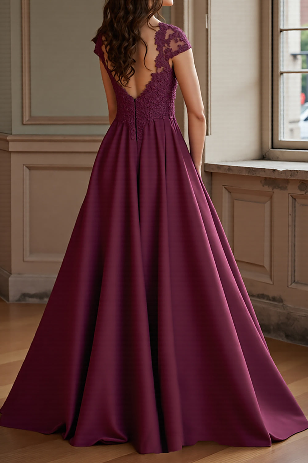Burgundy A Line Appliqued Long Mother of the Bride Dress