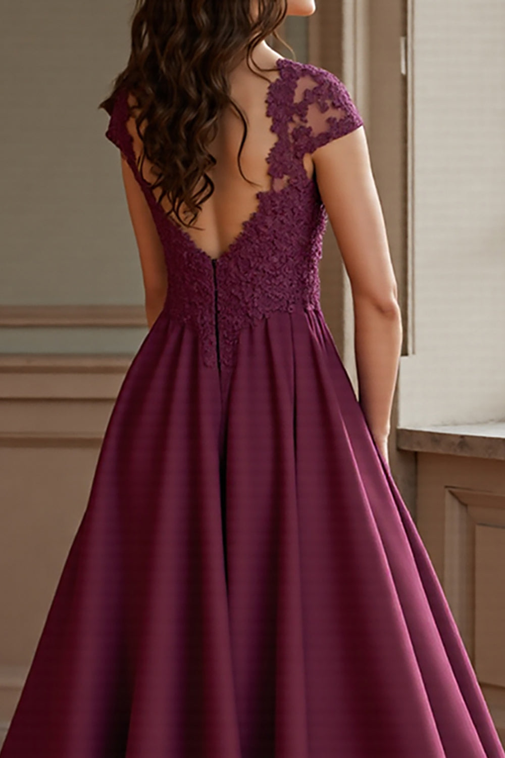 Burgundy A Line Appliqued Long Mother of the Bride Dress