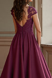 Burgundy A Line Appliqued Long Mother of the Bride Dress