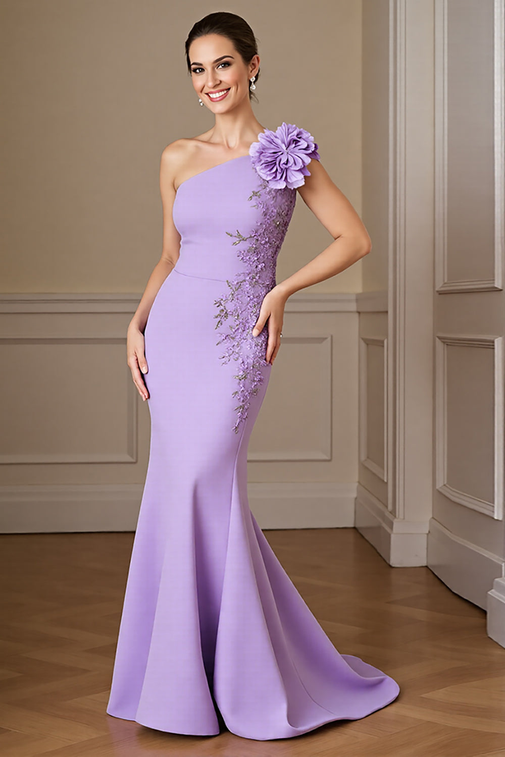 Mermaid Lilac One Shoulder Appliqued Formal Dress
