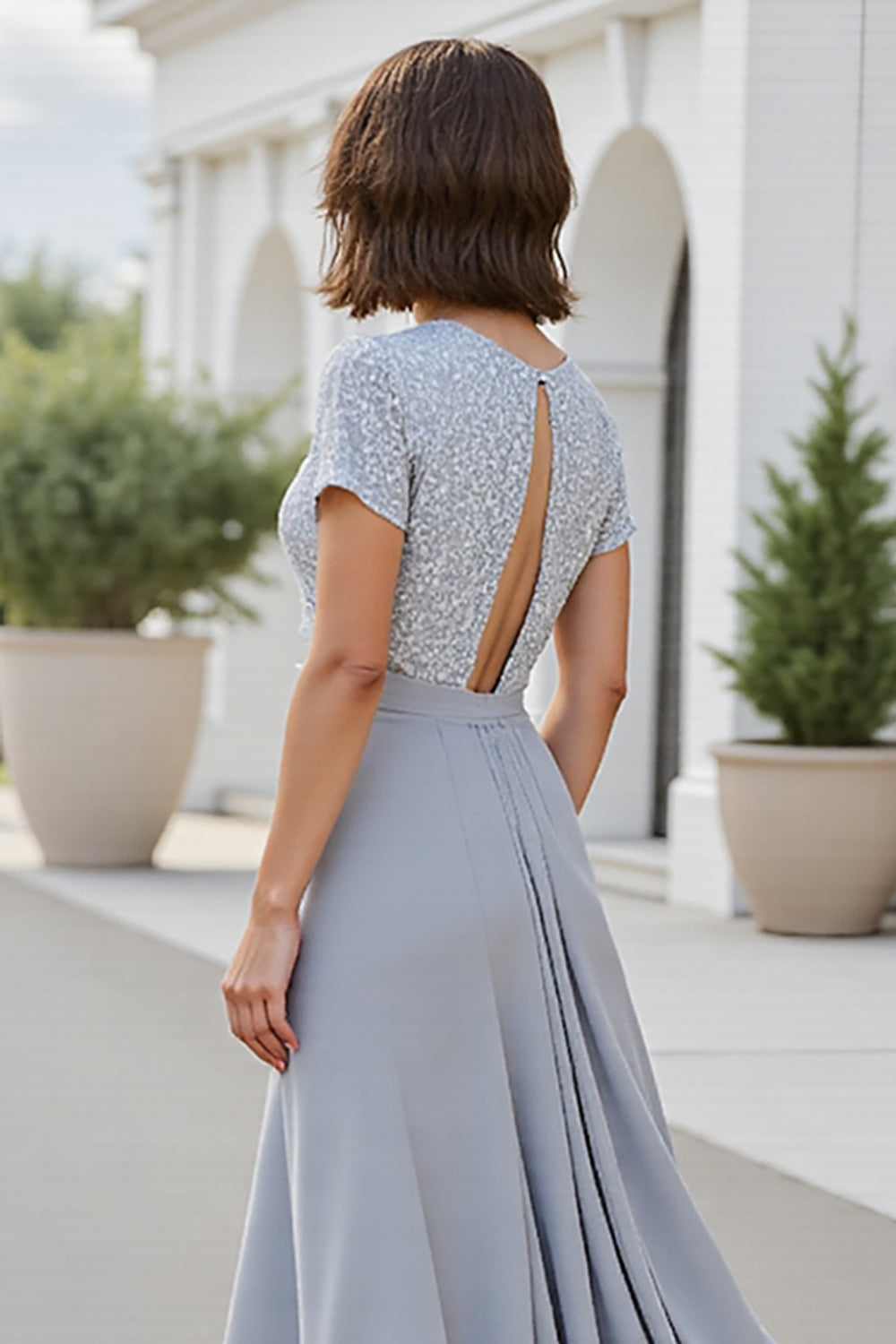 Silver A Line Chiffon Long Mother of the Bride Dress