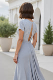 Silver A Line Chiffon Long Mother of the Bride Dress