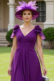 Chiffon A Line Grape Mother of the Bride Dress with 3D Flowers