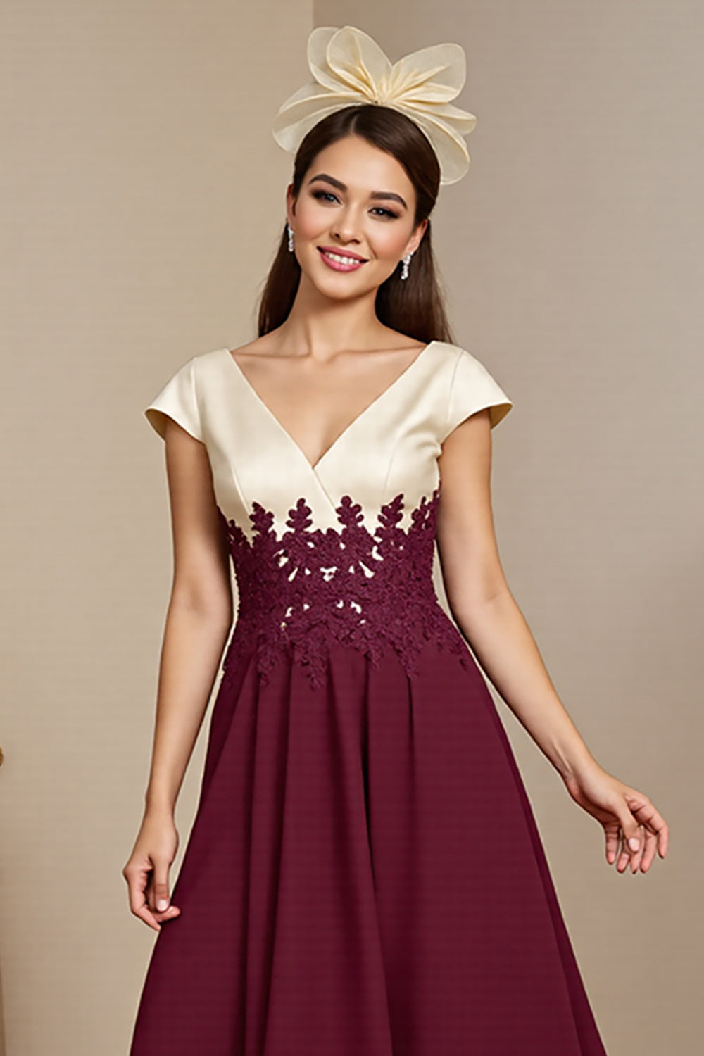 A Line Burgundy Appliqued Long Mother of the Bride Dress