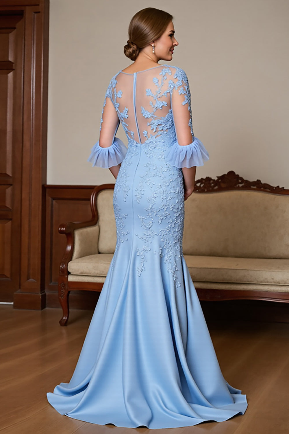Mermaid Appliqued Sky Blue Mother Of The Bride Dress