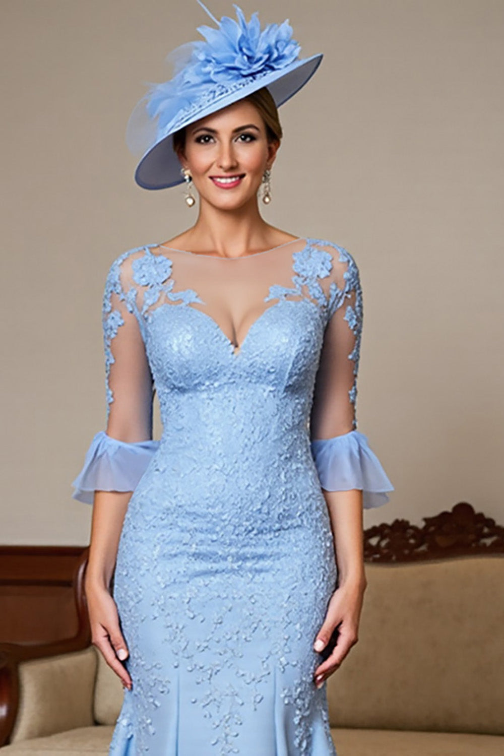 Mermaid Appliqued Sky Blue Mother Of The Bride Dress