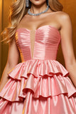 Blush Strapless Tiered Ruched Homecoming Dress