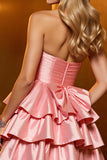 Blush Strapless Tiered Ruched Homecoming Dress