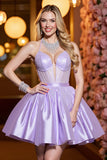 Corset Lilac Halter Beaded Homecoming Dress
