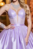 Corset Lilac Halter Beaded Homecoming Dress