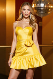 Ruffled A Line Yellow Satin Homecoming Dress