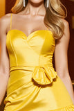 Ruffled A Line Yellow Satin Homecoming Dress