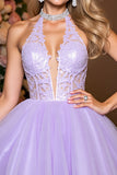 Halter A Line Lilac Appliqued Homecoming Dress