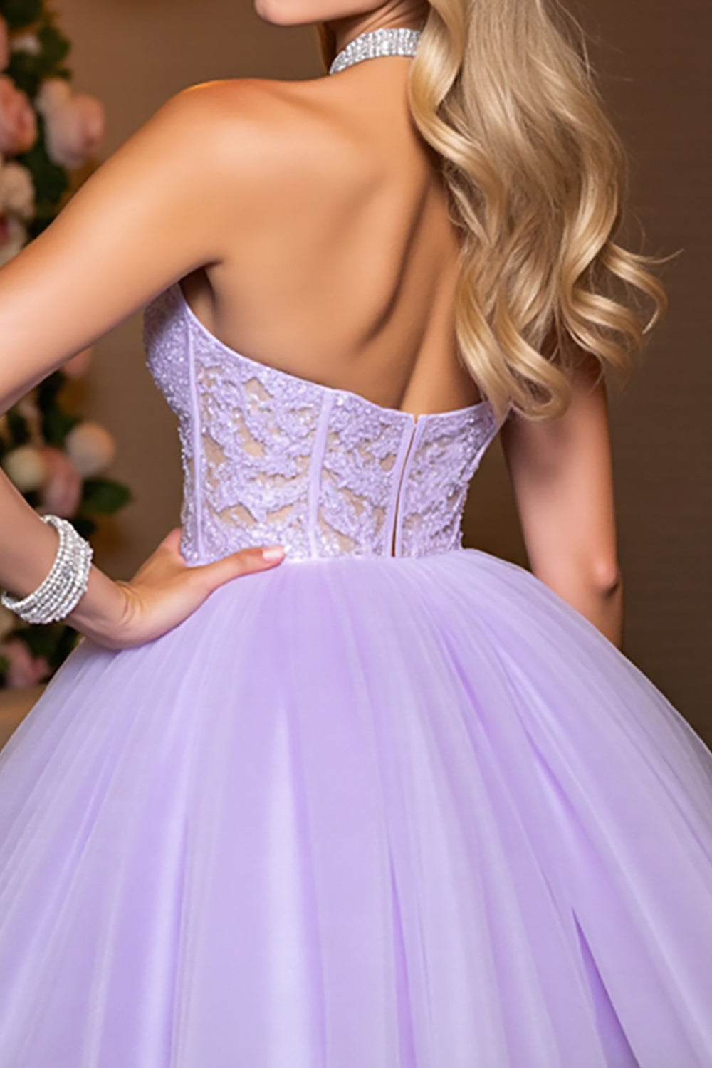 Halter A Line Lilac Appliqued Homecoming Dress