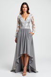 Silver Long Sleeves Mother of the Bride Dress with Appliques