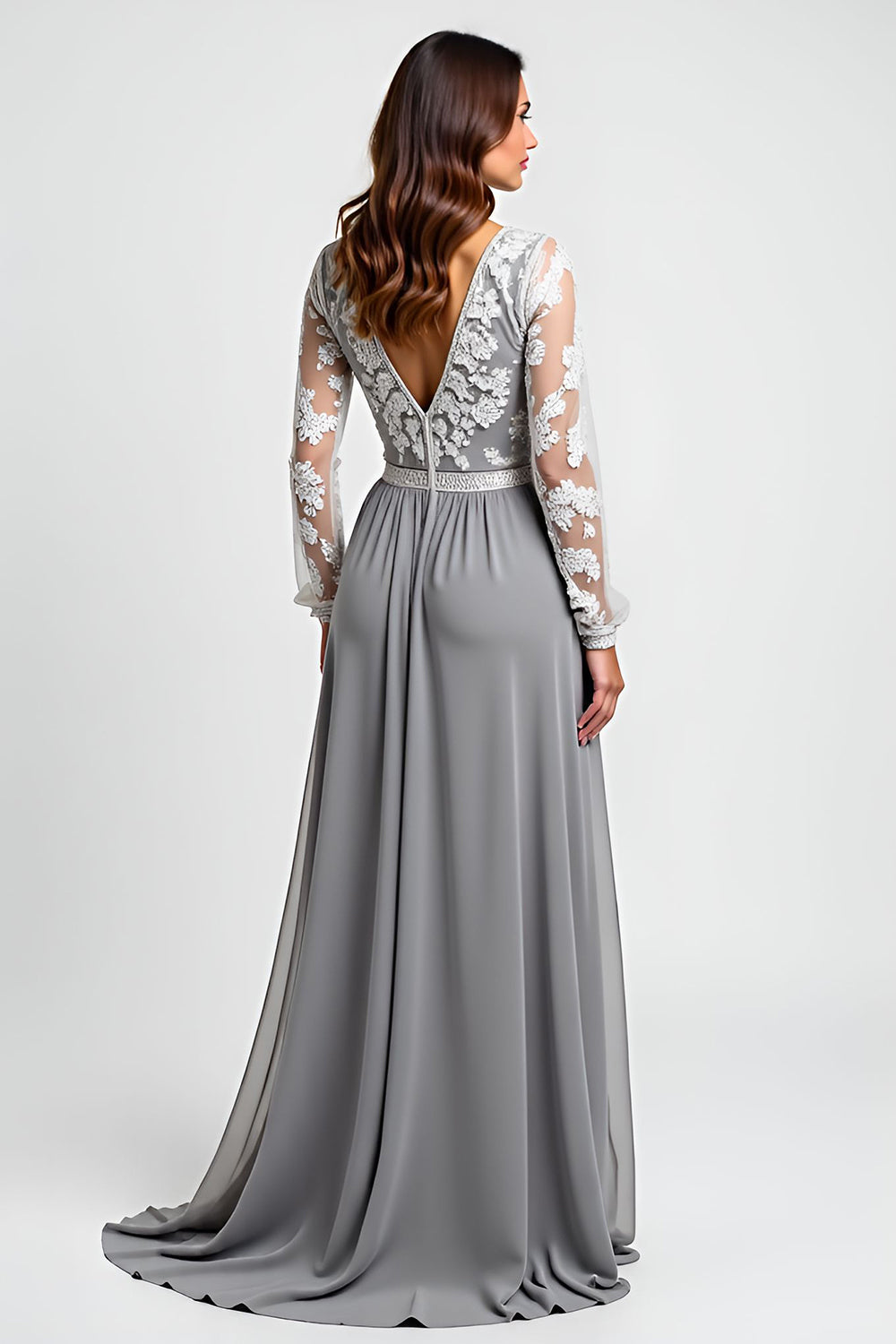 Silver Long Sleeves Mother of the Bride Dress with Appliques
