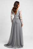 Silver Long Sleeves Mother of the Bride Dress with Appliques