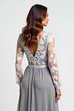 Silver Long Sleeves Mother of the Bride Dress with Appliques