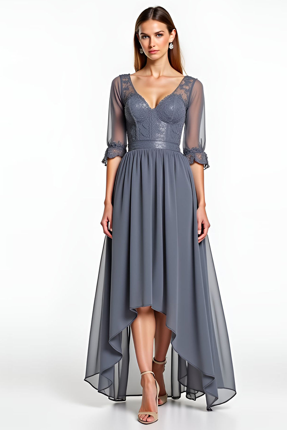 Chiffon A Line Grey Mother of the Bride Dress with Appliques