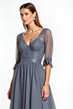 Chiffon A Line Grey Mother of the Bride Dress with Appliques