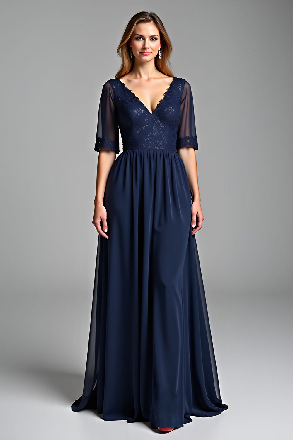 Navy A Line Chiffon Mother of the Bride Dress