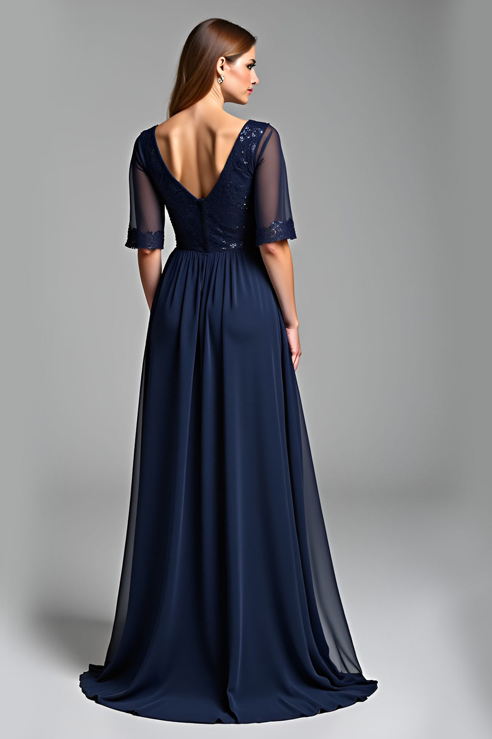Navy A Line Chiffon Mother of the Bride Dress