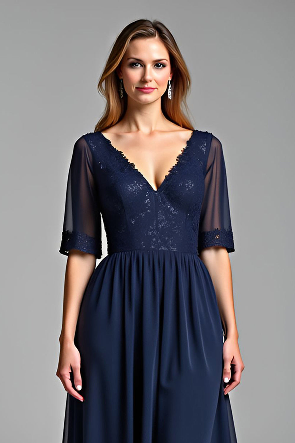 Navy A Line Chiffon Mother of the Bride Dress