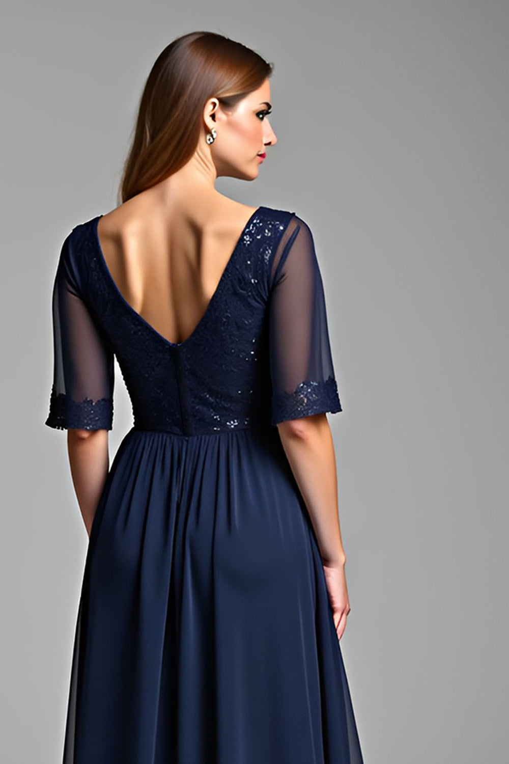 Navy A Line Chiffon Mother of the Bride Dress