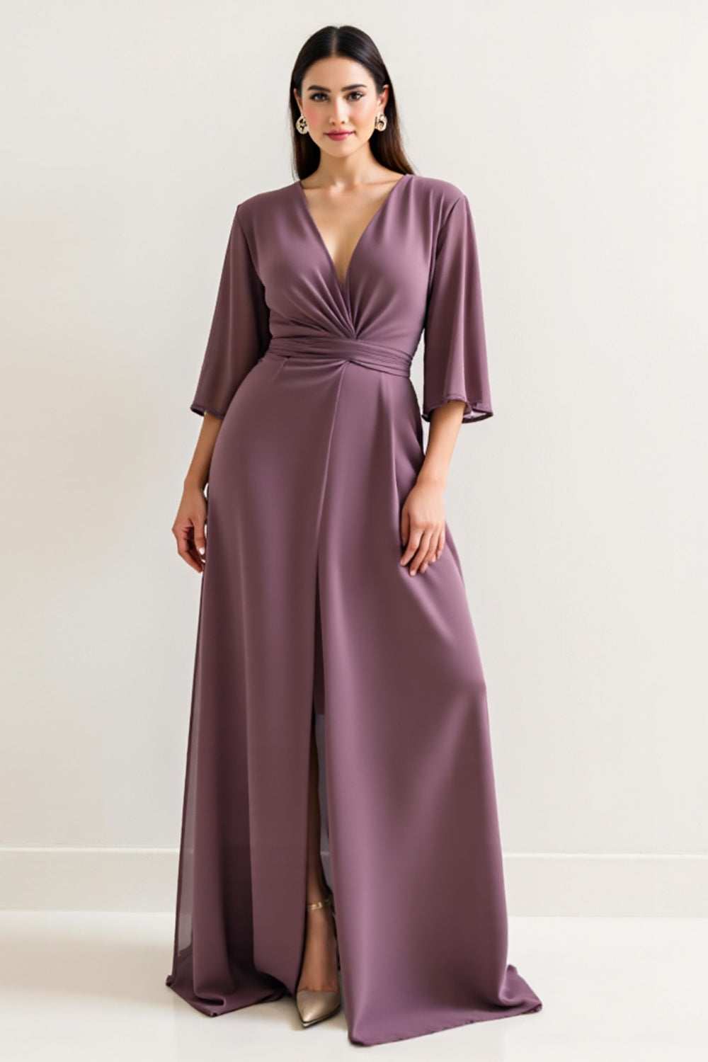 Purple Chiffon Long Mother of the Bride Dress with Slit