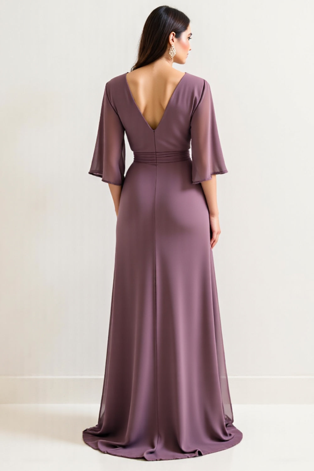 Purple Chiffon Long Mother of the Bride Dress with Slit