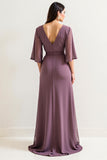 Purple Chiffon Long Mother of the Bride Dress with Slit